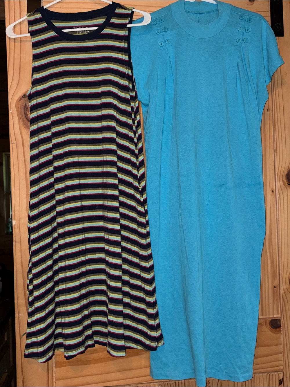 Lot of 2 Women's dresses Striped A-Line Dress and Turquoise Knit Shift Dress.